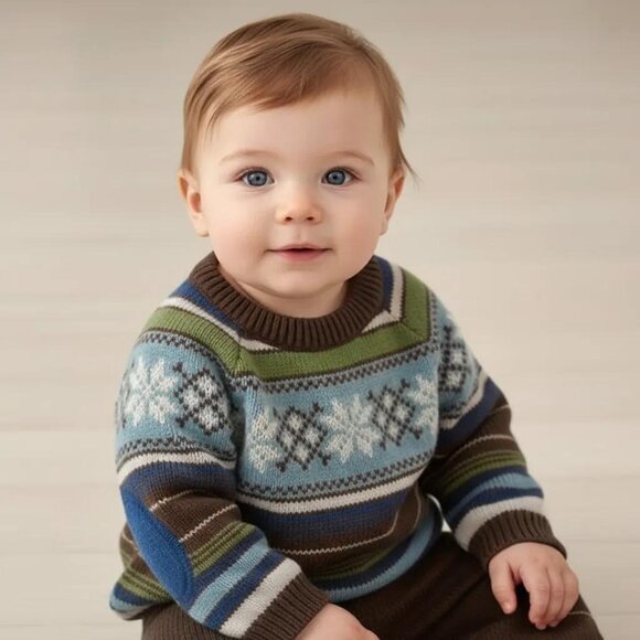 Old Navy Fair Isle Stripe Snowflake Knit Sweater 3-6 Months - Picture 1 of 8